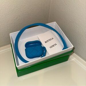 Bottega Veneta Blue Quilted AirPods Case with Strap